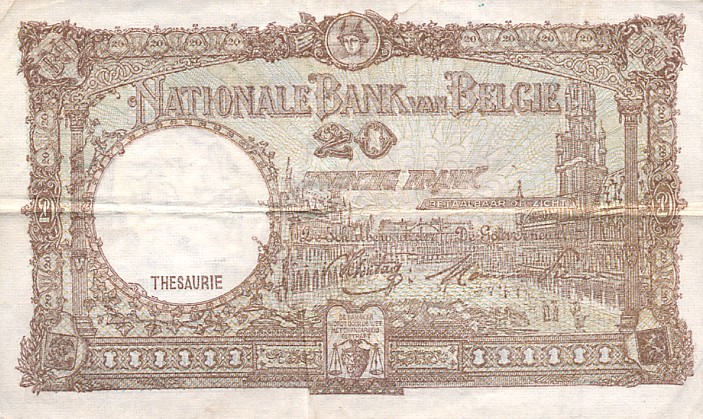 Back of Belgium p111a: 20 Francs from 1940