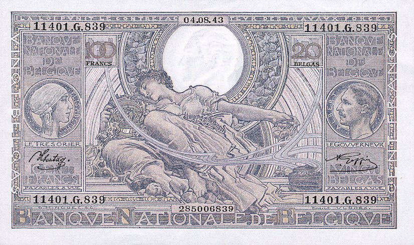 Front of Belgium p112: 100 Francs from 1941