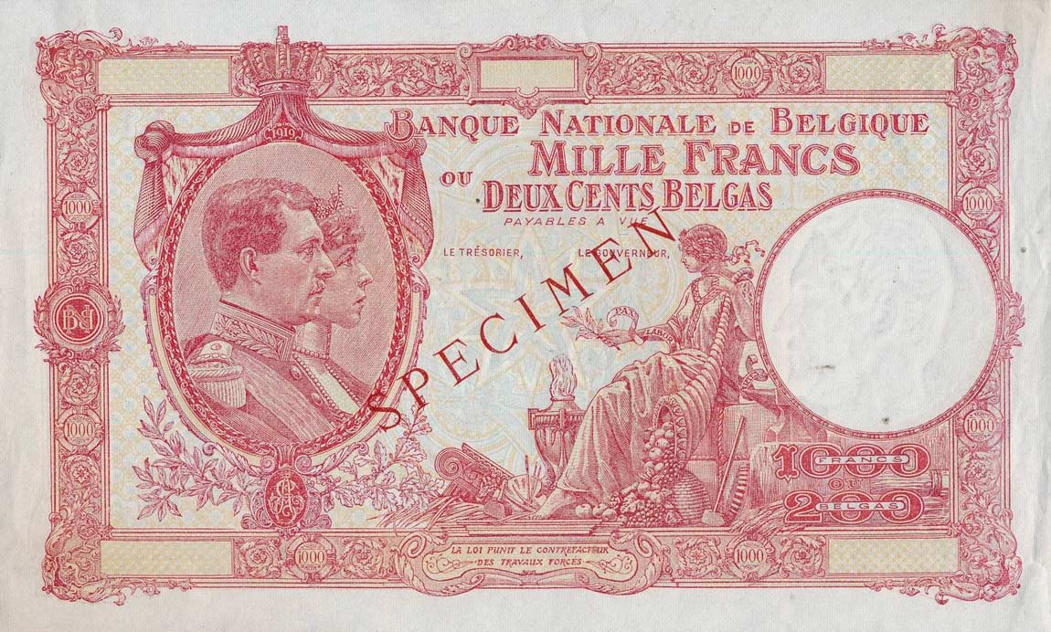 Front of Belgium p115s: 1000 Francs from 1944
