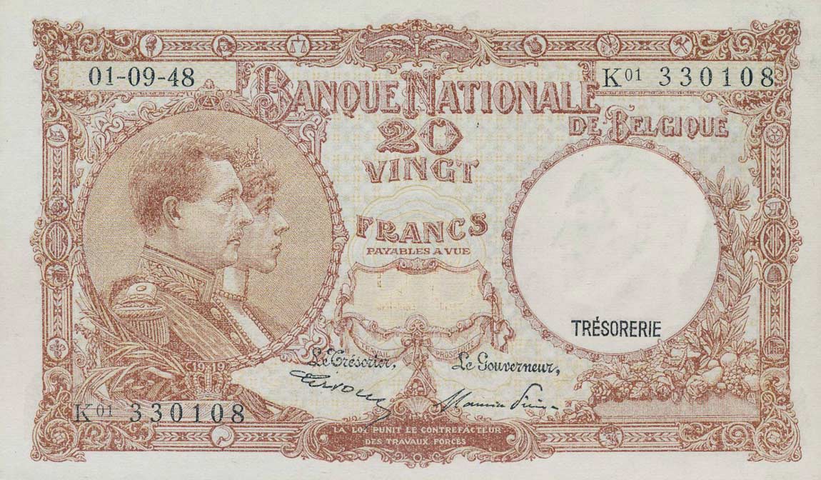 Front of Belgium p116: 20 Francs from 1948