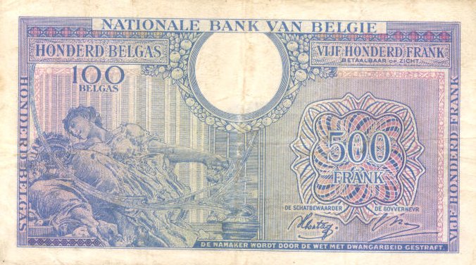 Back of Belgium p124: 500 Francs from 1943