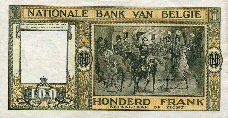 Back of Belgium p126: 100 Francs from 1945