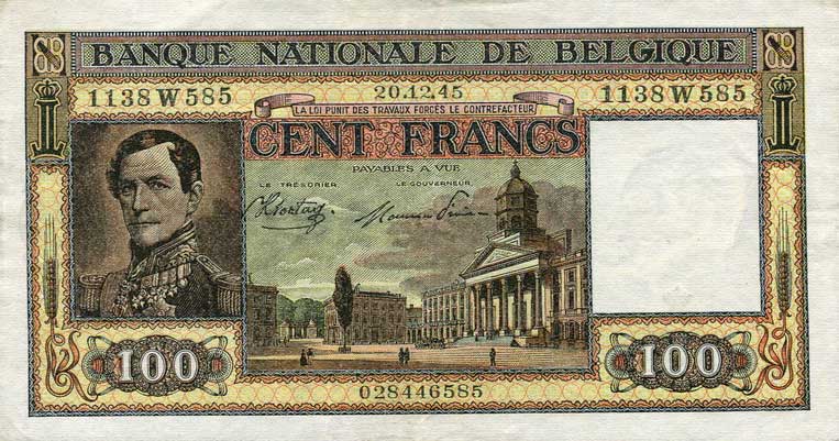 Front of Belgium p126: 100 Francs from 1945
