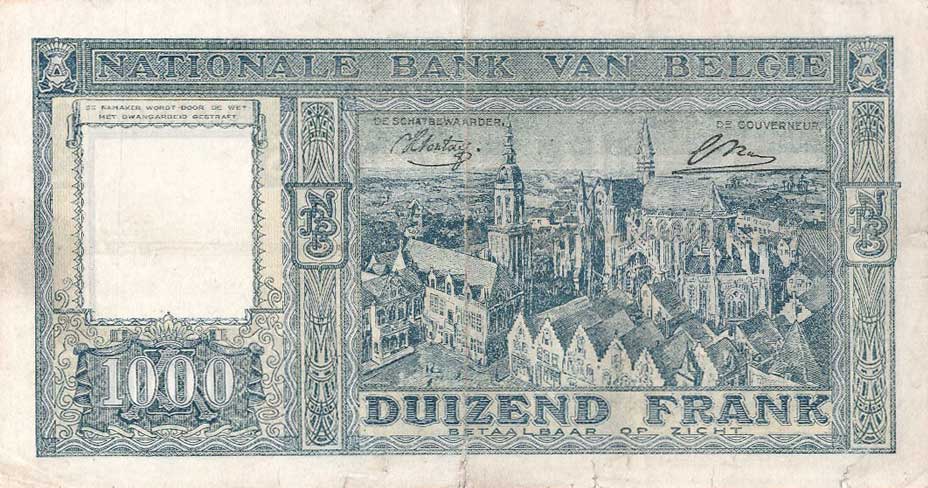 Back of Belgium p128a: 1000 Francs from 1944