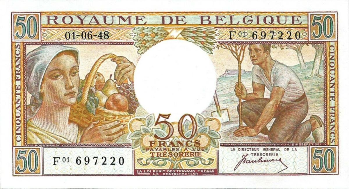 Back of Belgium p133a: 50 Francs from 1948