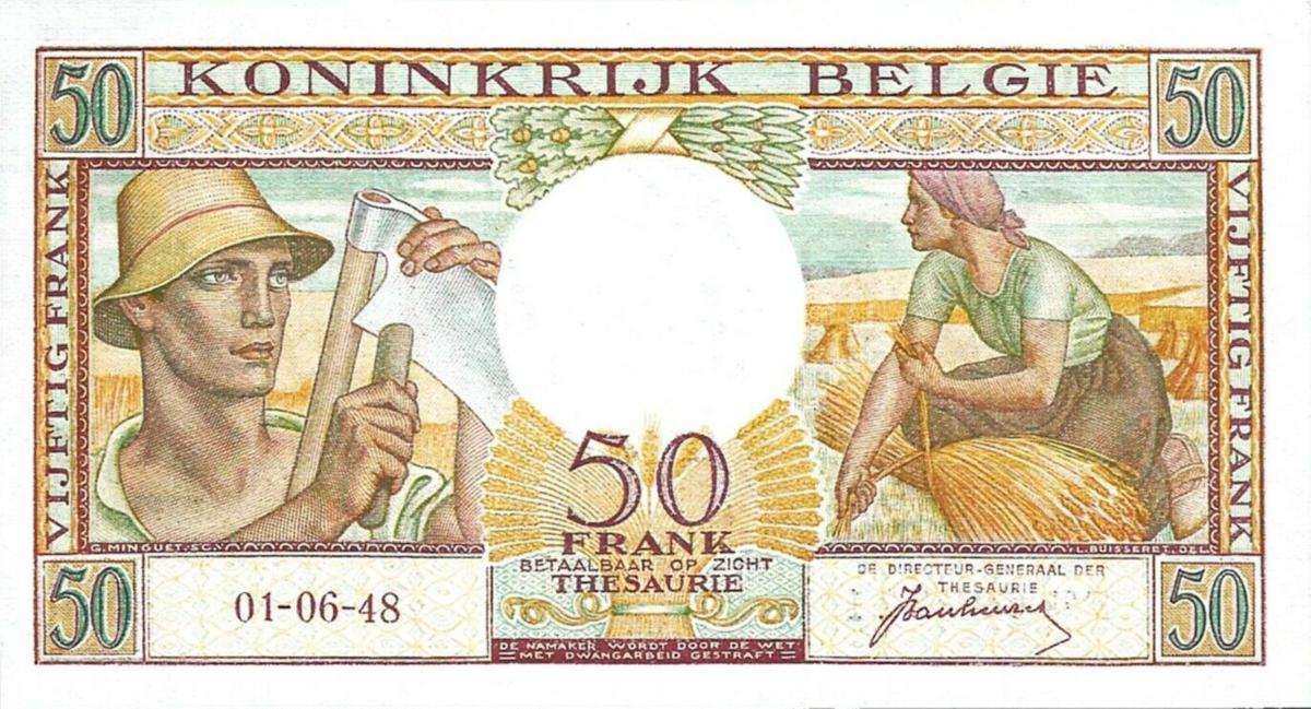 Front of Belgium p133a: 50 Francs from 1948