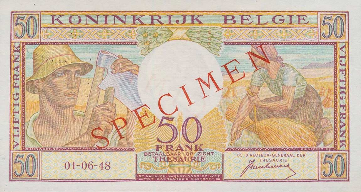 Back of Belgium p133s: 50 Francs from 1948