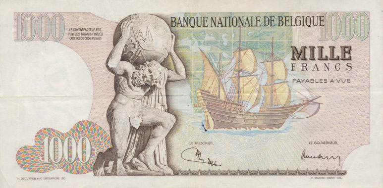 Back of Belgium p136b: 1000 Francs from 1961