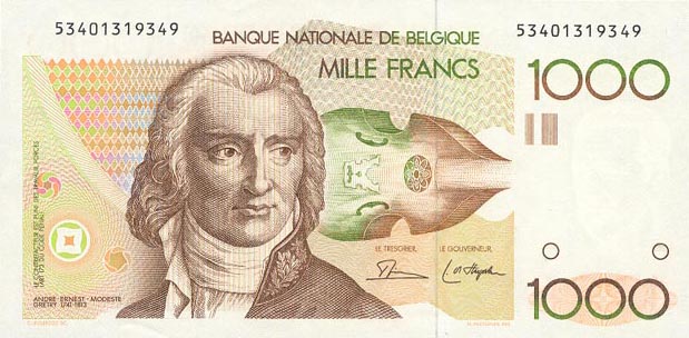 Front of Belgium p144a: 1000 Francs from 1980
