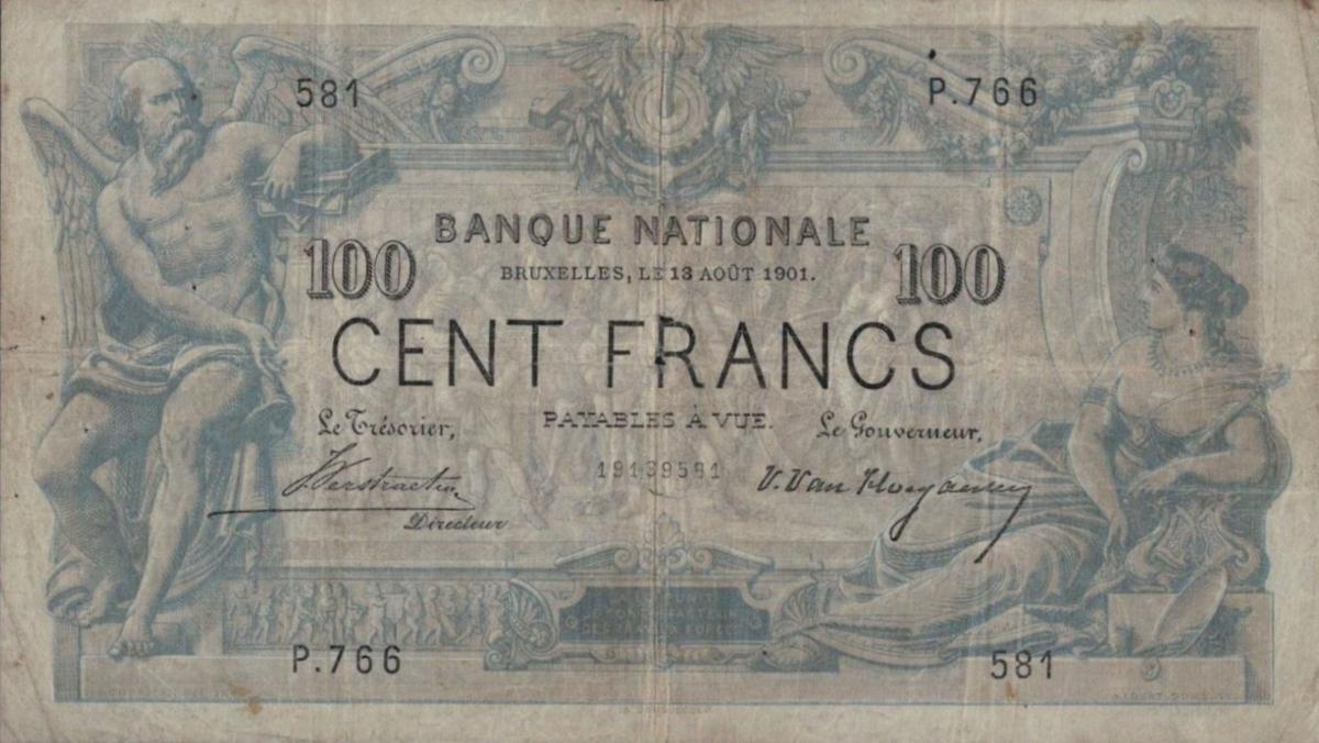 Front of Belgium p64e: 100 Francs from 1883