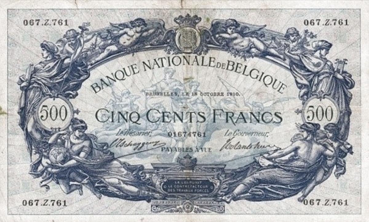 Front of Belgium p72a: 500 Francs from 1910