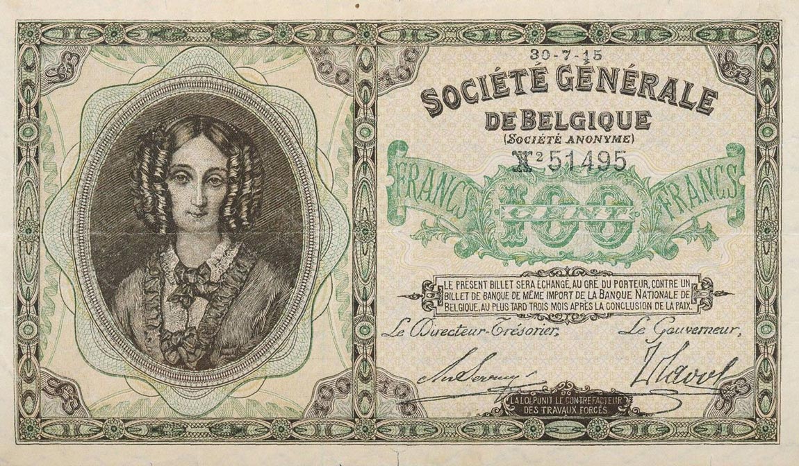 Front of Belgium p90: 100 Francs from 1914
