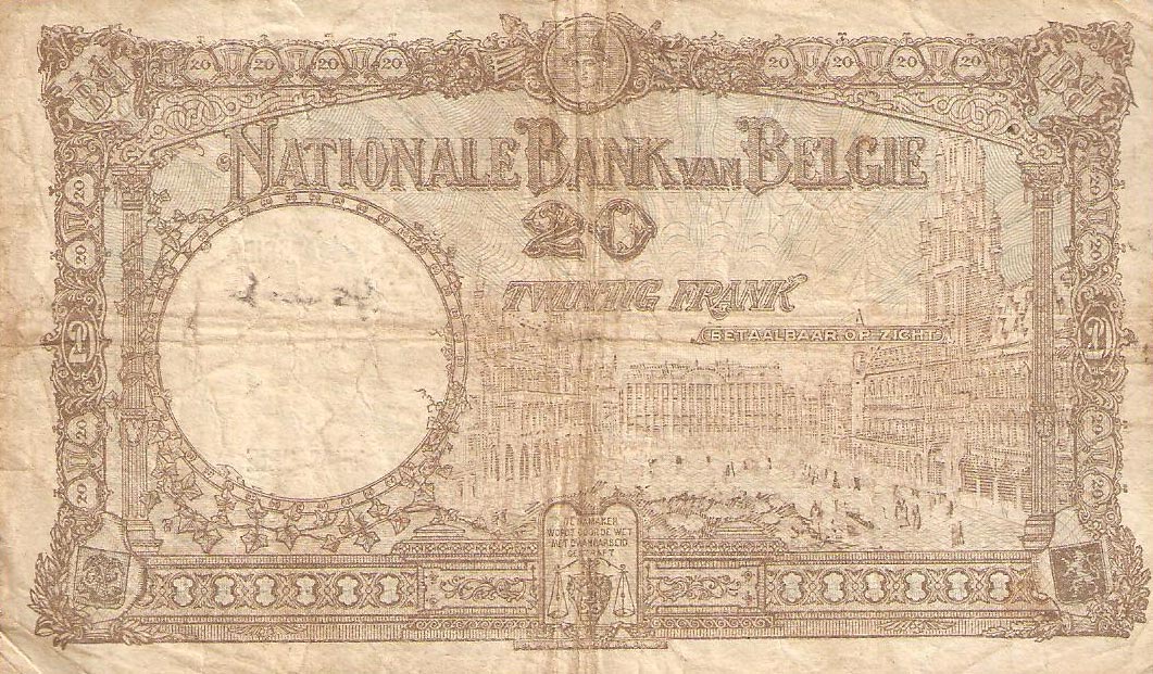 Back of Belgium p98b: 20 Francs from 1926