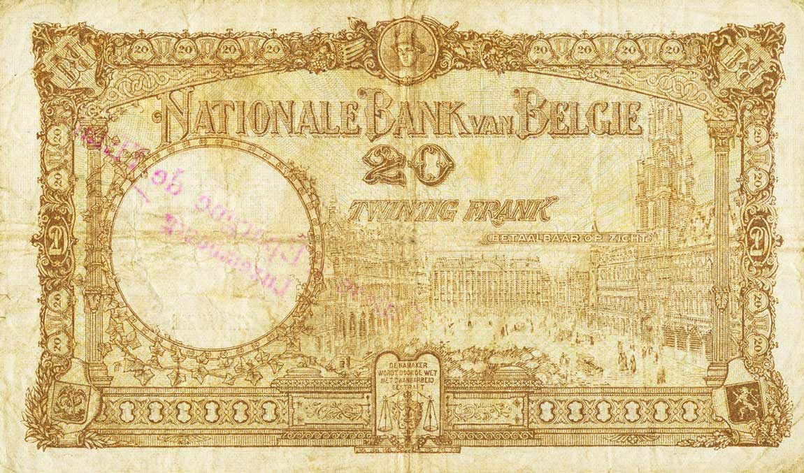 Back of Belgium p98c: 20 Francs from 1940