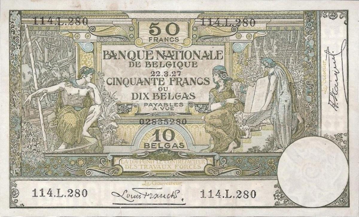 Front of Belgium p99a: 50 Francs from 1927