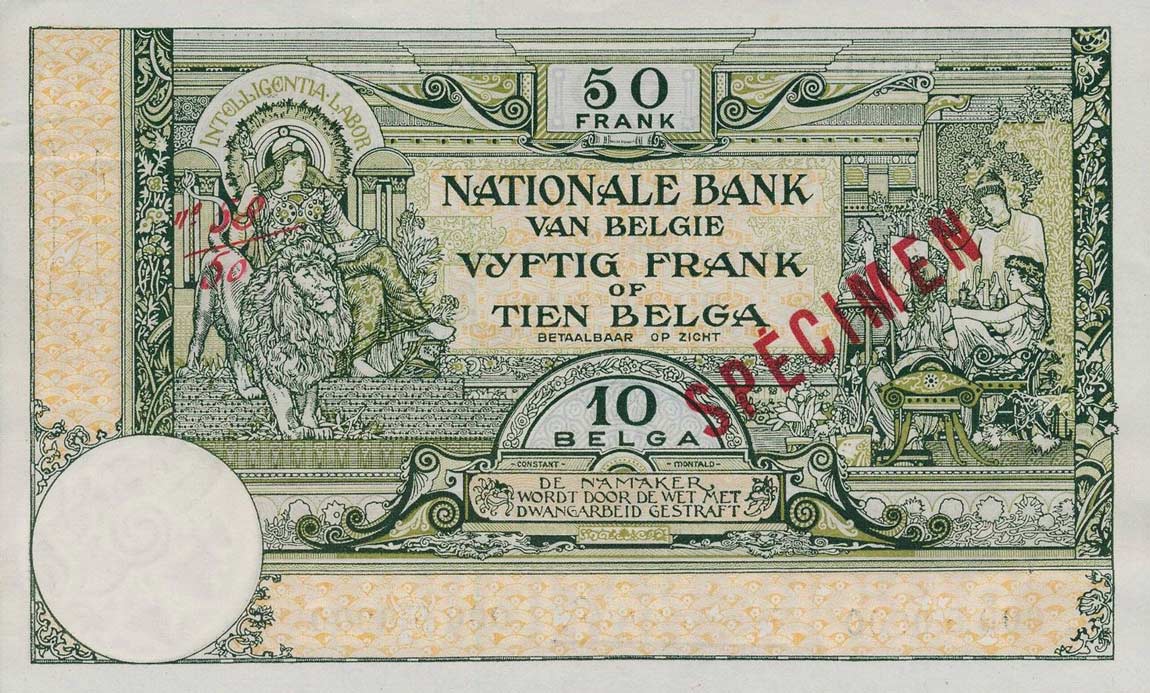 Back of Belgium p99s: 50 Francs from 1927
