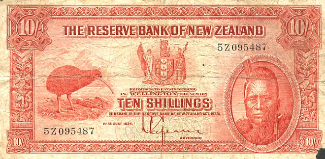 Front of New Zealand p154: 10 Shillings from 1934