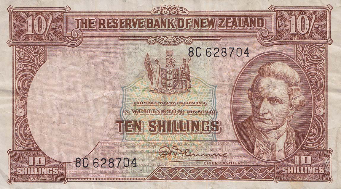 Front of New Zealand p158d: 10 Shillings from 1967