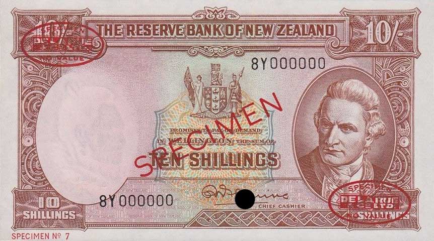 Front of New Zealand p158s: 10 Shillings from 1940