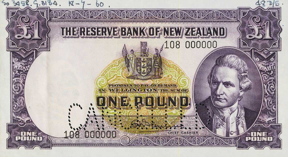 Front of New Zealand p159s: 1 Pound from 1940