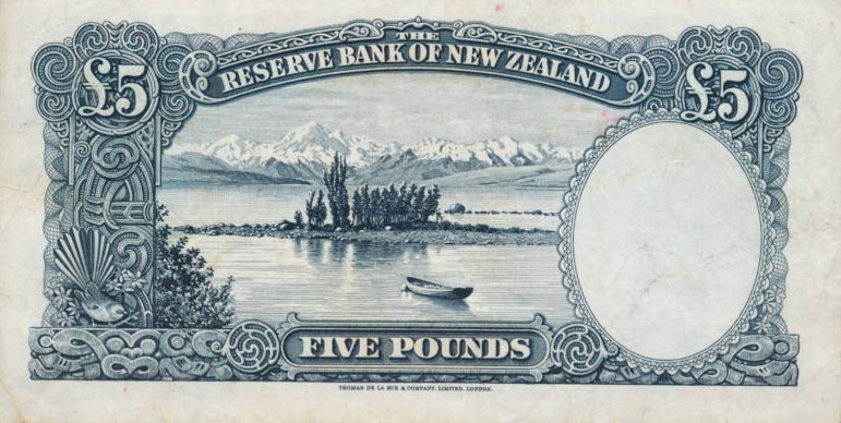 Back of New Zealand p160b: 5 Pounds from 1955