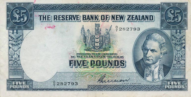 Front of New Zealand p160b: 5 Pounds from 1955