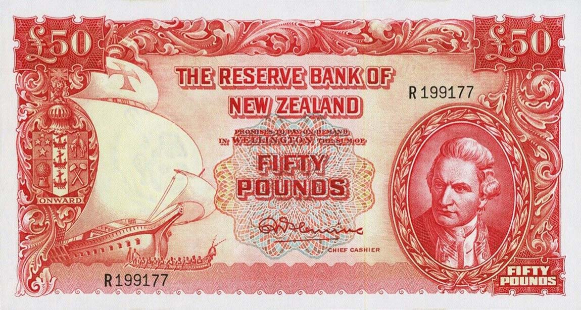 Front of New Zealand p162c: 50 Pounds from 1956