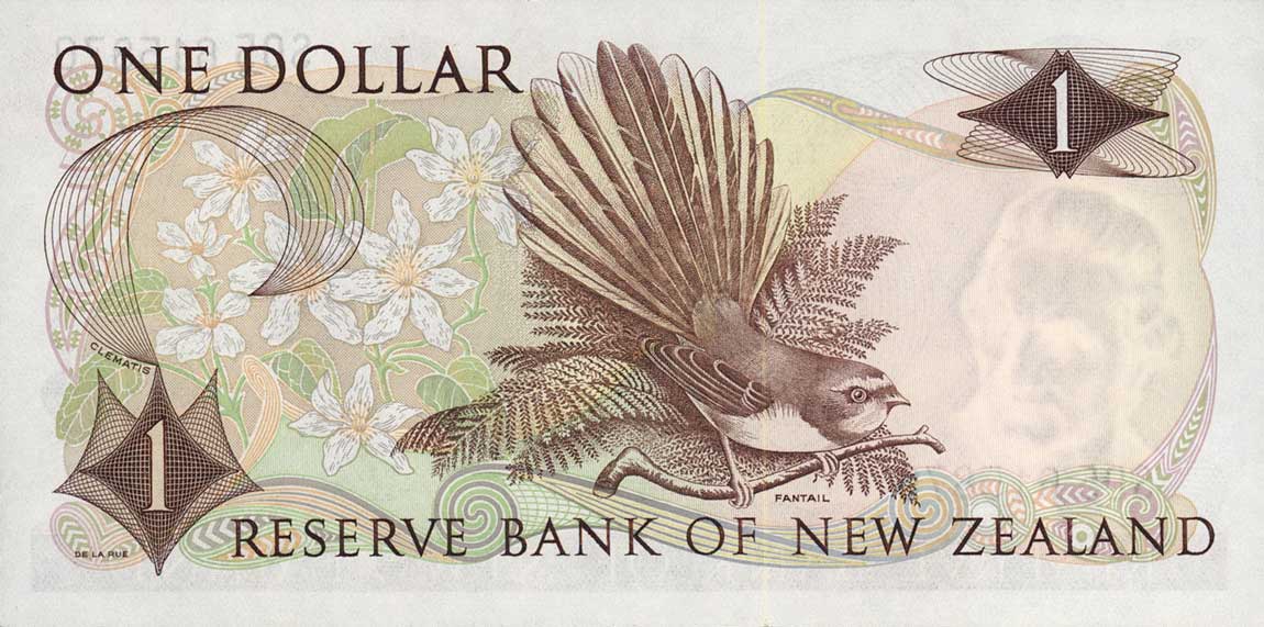 Back of New Zealand p163b: 1 Dollar from 1968