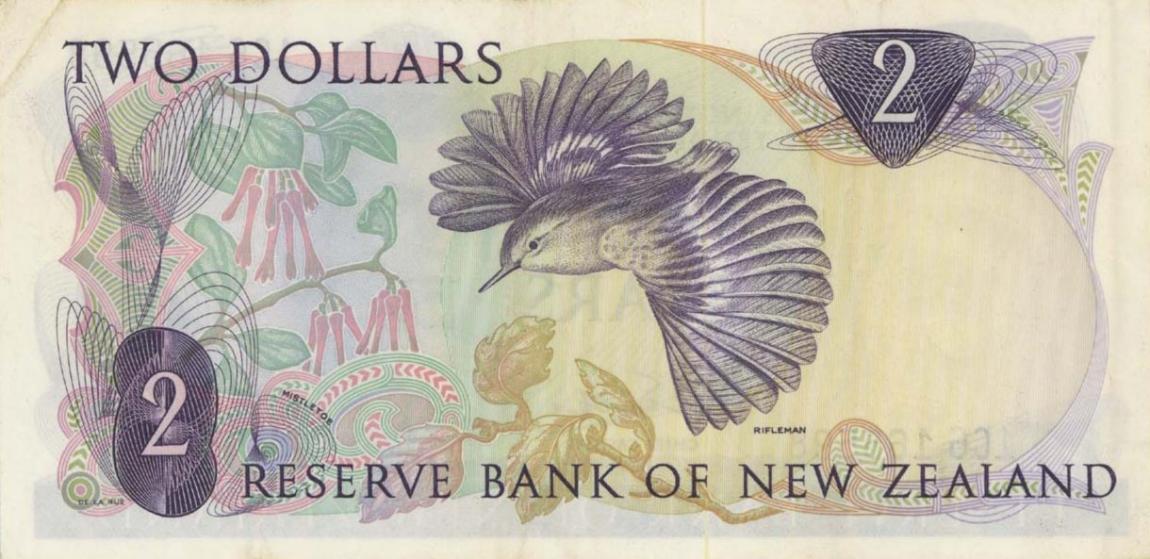 Back of New Zealand p164b: 2 Dollars from 1968
