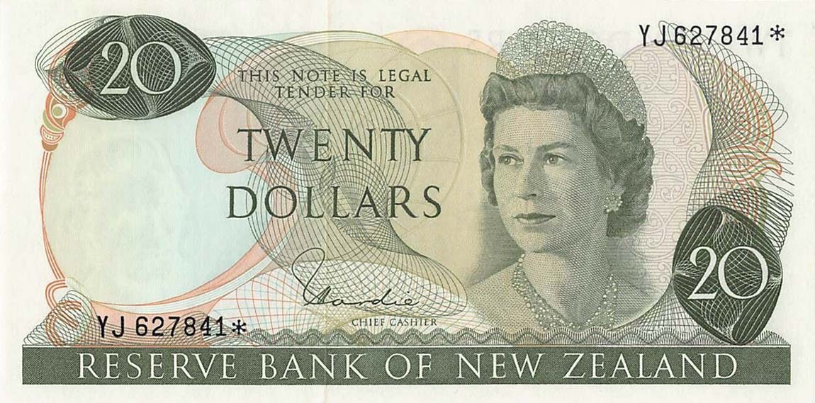 Front of New Zealand p167r: 20 Dollars from 1977