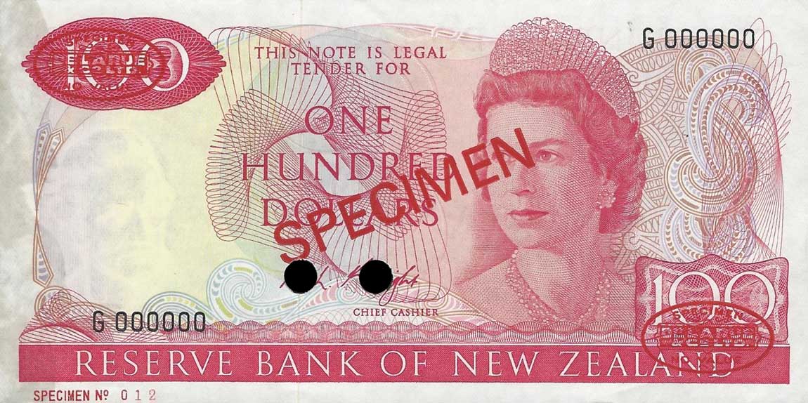 Front of New Zealand p168s: 100 Dollars from 1967