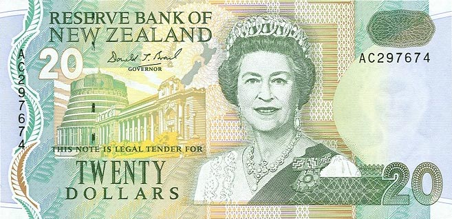Front of New Zealand p179a: 20 Dollars from 1992