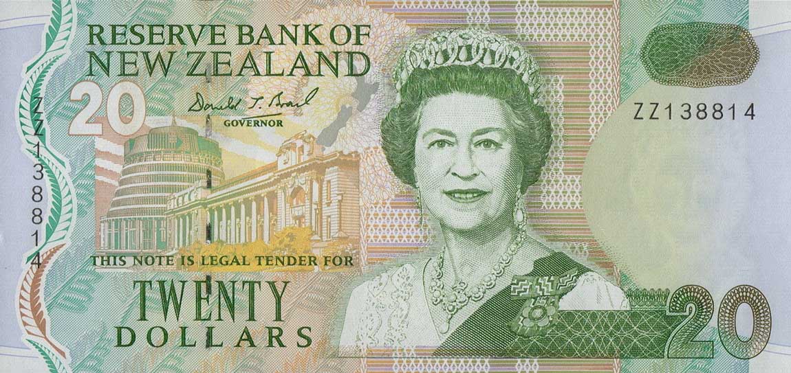Front of New Zealand p179r: 20 Dollars from 1992