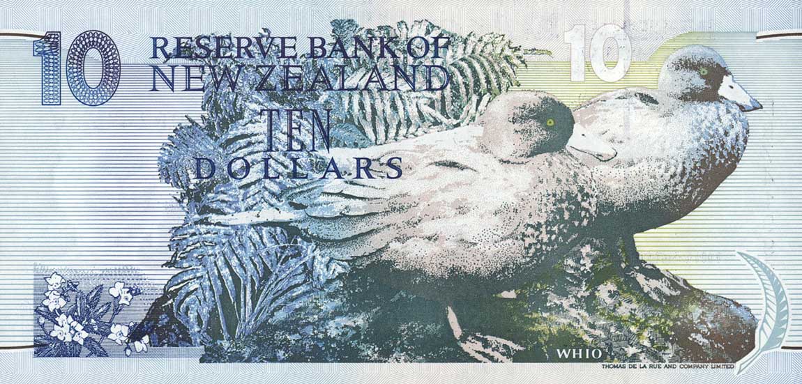 Back of New Zealand p182b: 10 Dollars from 1994