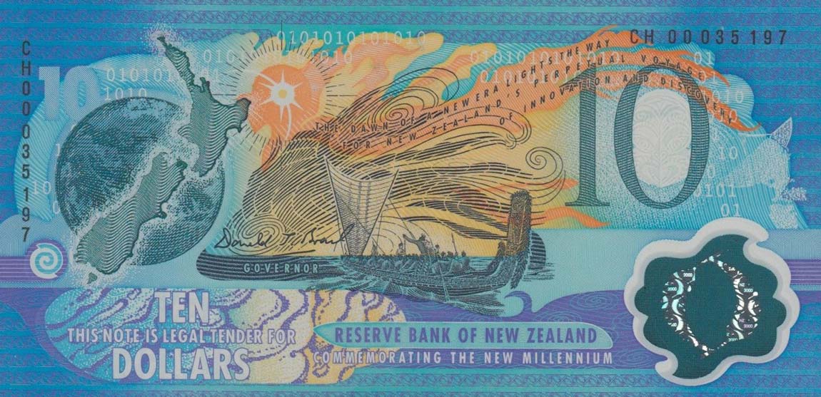 Front of New Zealand p190a: 10 Dollars from 2000