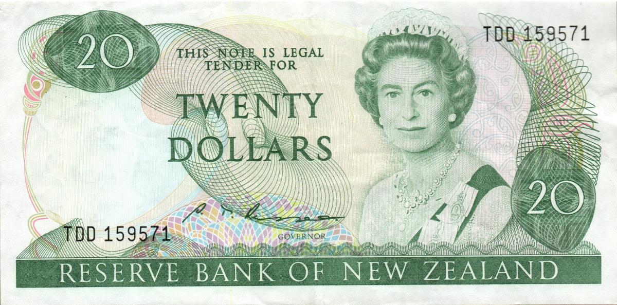 Front of New Zealand p173b: 20 Dollars from 1985