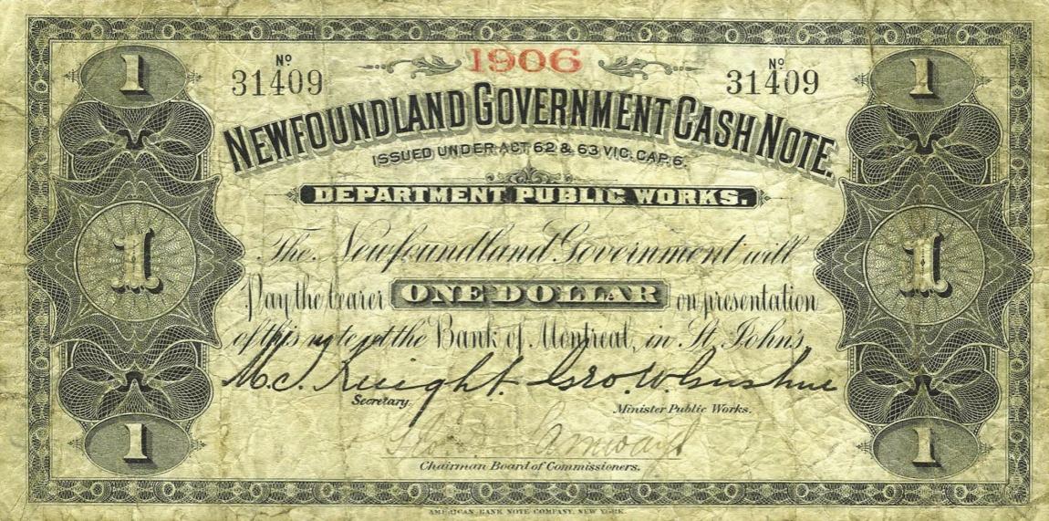 Front of Newfoundland pA7a: 1 Dollar from 1901