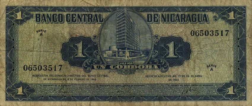 Front of Nicaragua p107a: 1 Cordoba from 1962