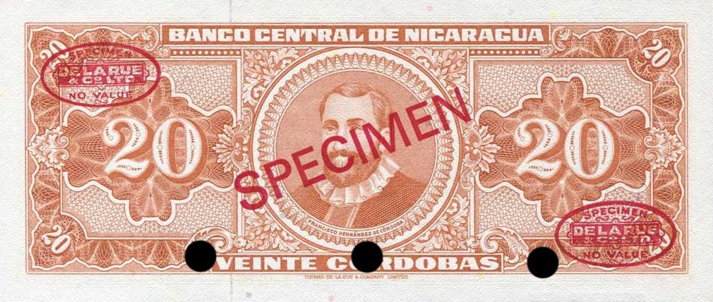 Back of Nicaragua p118s: 20 Cordobas from 1968