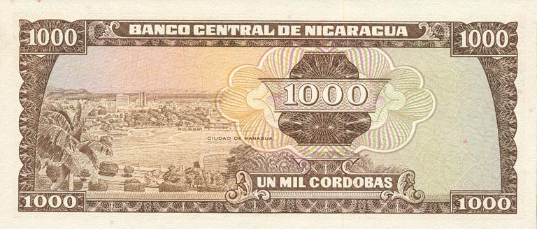 Back of Nicaragua p128a: 1000 Cordobas from 1972