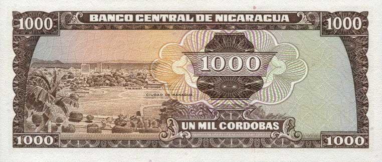 Back of Nicaragua p128b: 1000 Cordobas from 1972