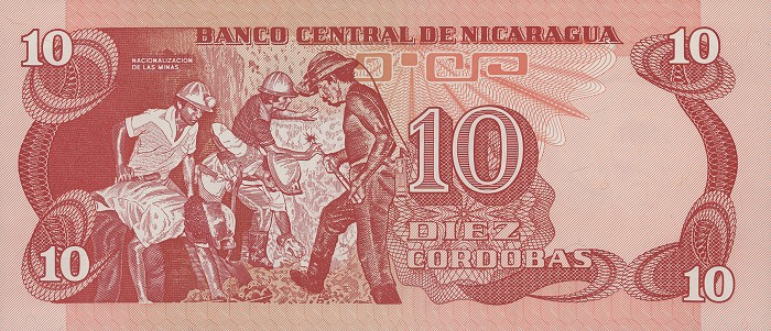 Back of Nicaragua p134a: 10 Cordobas from 1979
