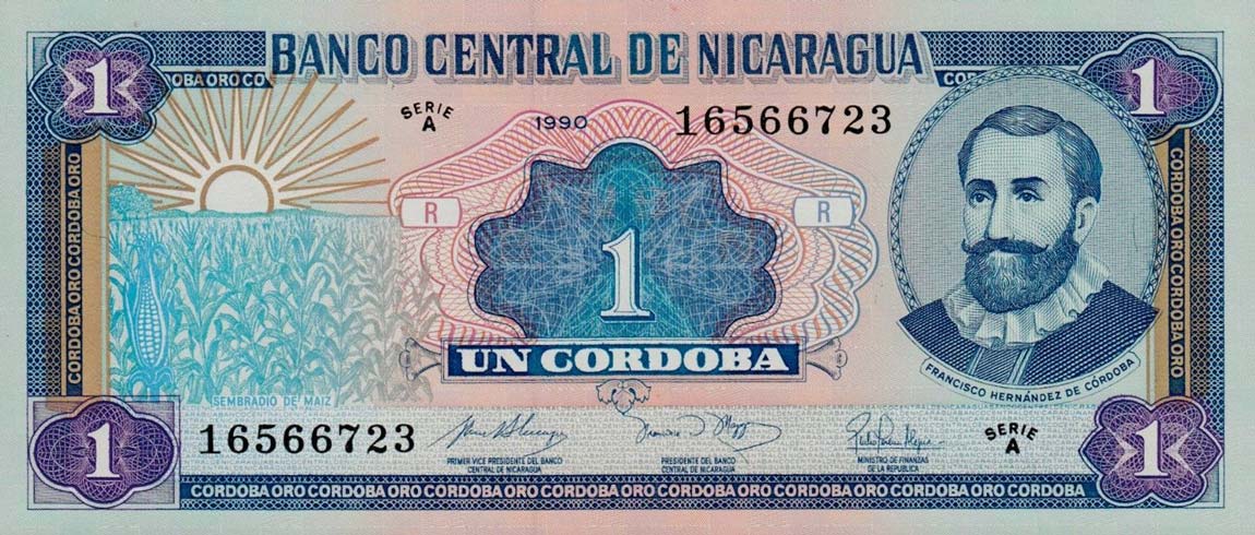 Front of Nicaragua p173: 1 Cordoba from 1990