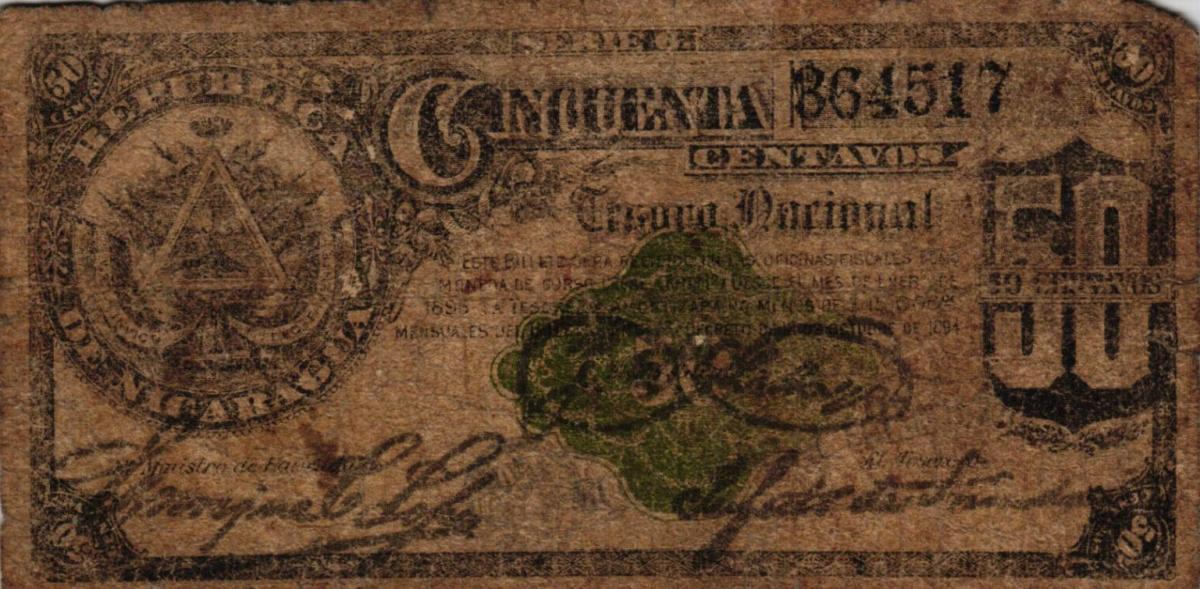 Front of Nicaragua p19a: 50 Centavos from 1894