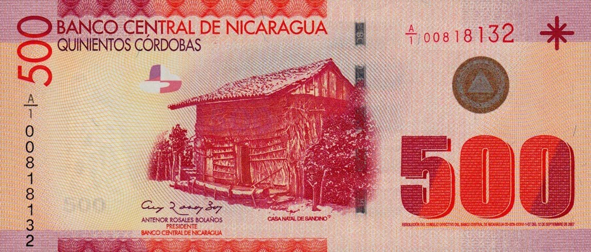 Front of Nicaragua p206a: 500 Cordobas from 2007