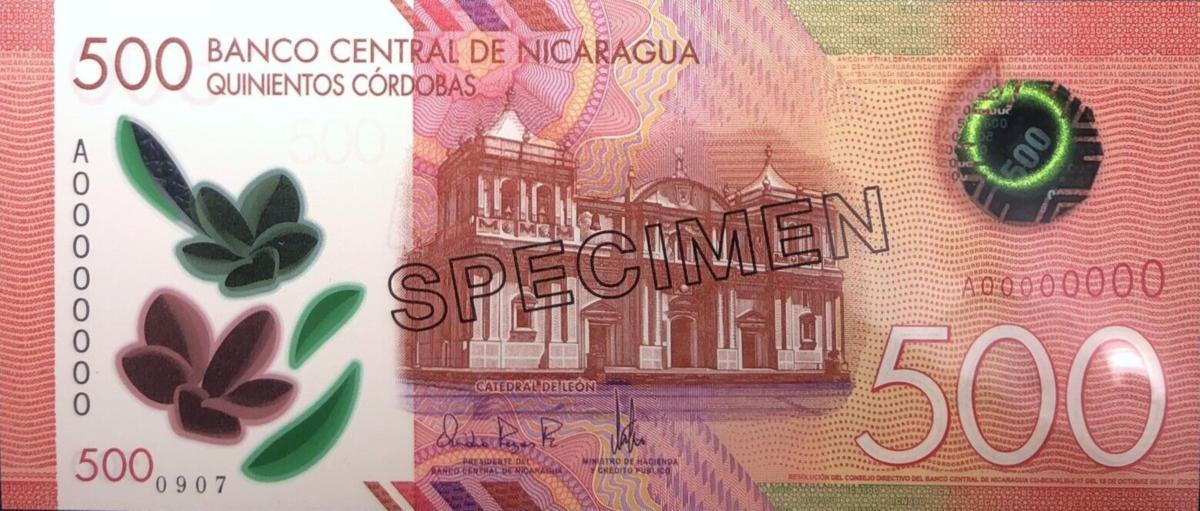 Front of Nicaragua p214s: 500 Cordobas from 2014