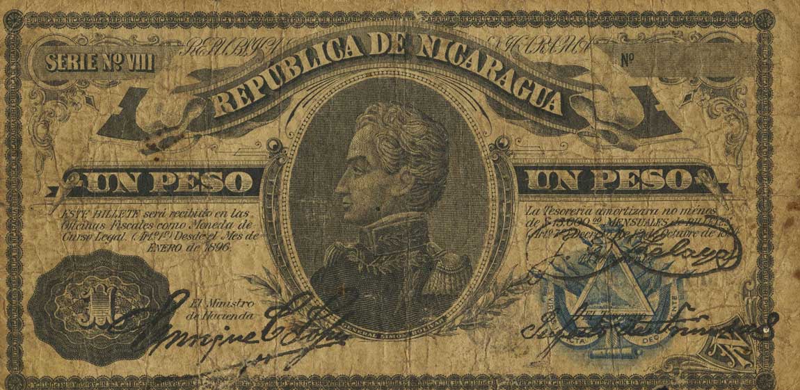 Front of Nicaragua p24b: 1 Peso from 1894