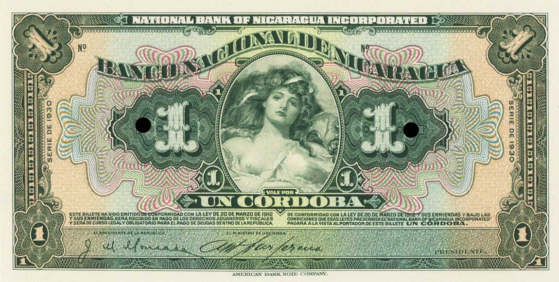 Front of Nicaragua p62p: 1 Cordoba from 1927