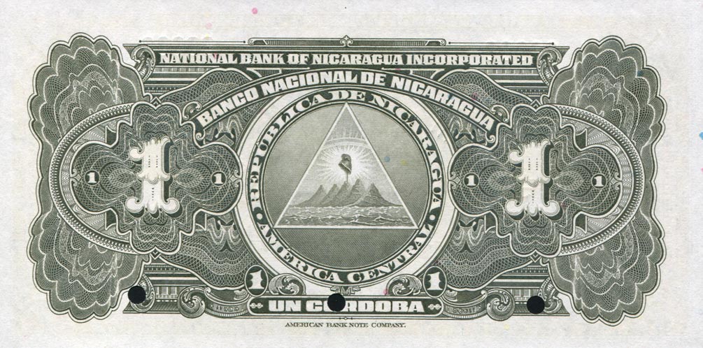 Back of Nicaragua p63s: 1 Cordoba from 1932