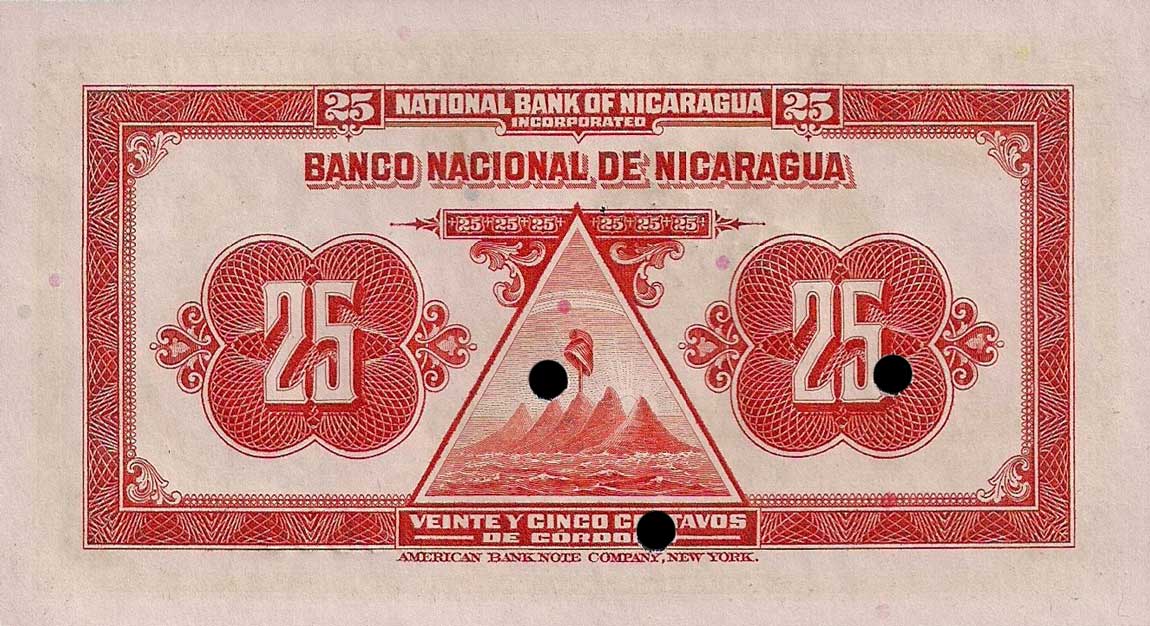 Back of Nicaragua p88s: 25 Centavos from 1938